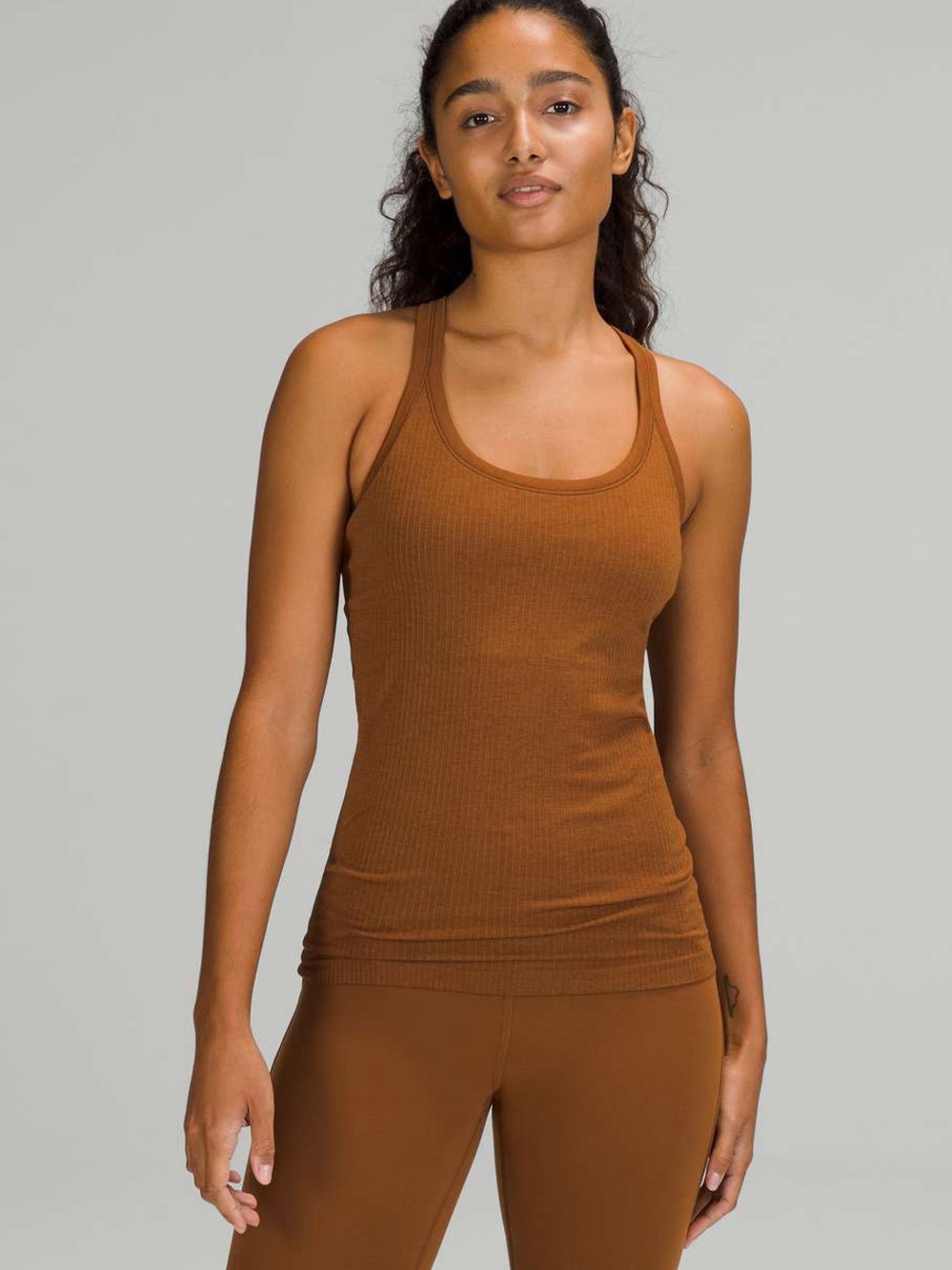 Lululemon • Ebb to Street Shelf Bra Tank Top Light Support Copper Brown